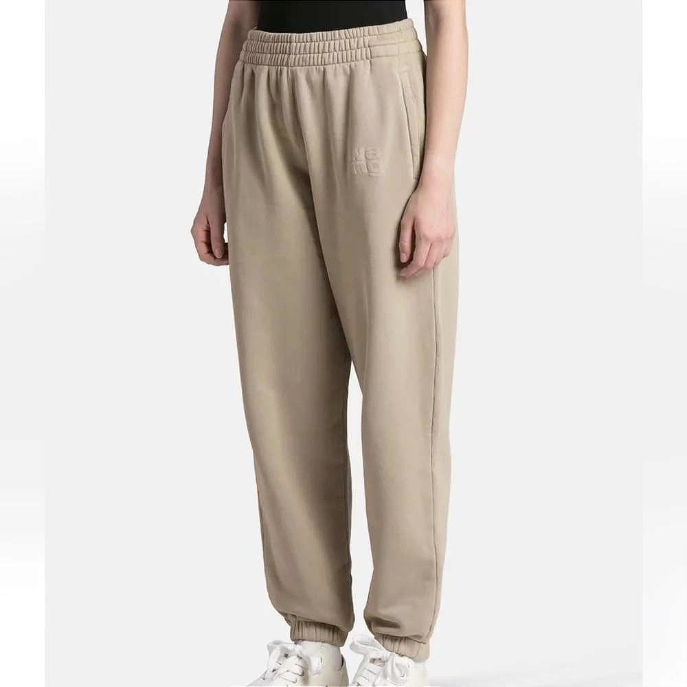 Alexander Wang T Essential Terry Jogger Pants Tan Beige Small Puffy Logo